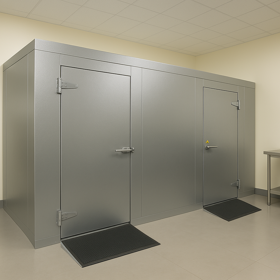 Custom-built walk-in cooler installed in a commercial restaurant kitchen