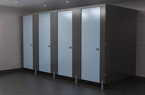 SLG Trespa Toilet Cubicles in Sky Blue and Dark Grey