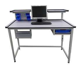 Bespoke Workbench Computer Table with Upper shelves, lower shelves and Tray Slot