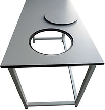 bespoke workbench with circular cut out and lid