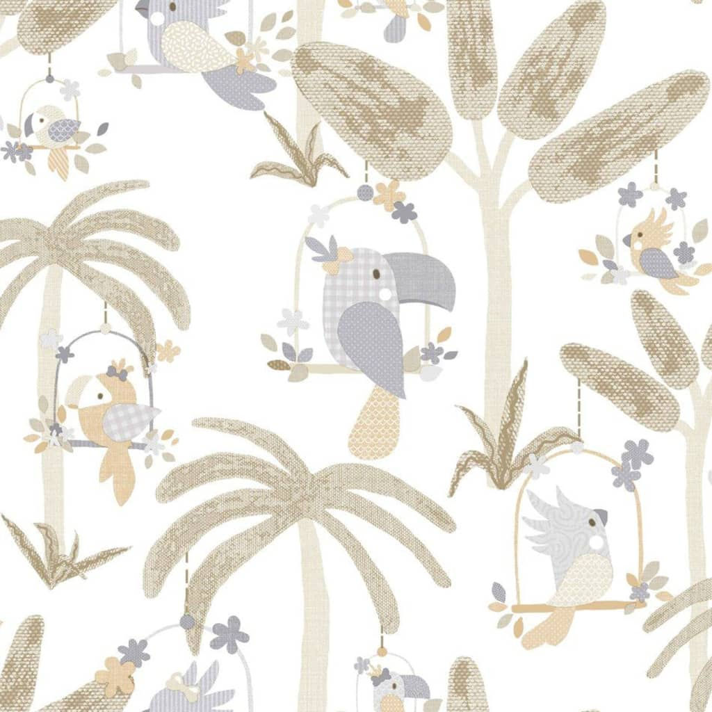 Noordwand Behang Mondo baby Animals Birds Trees en beige