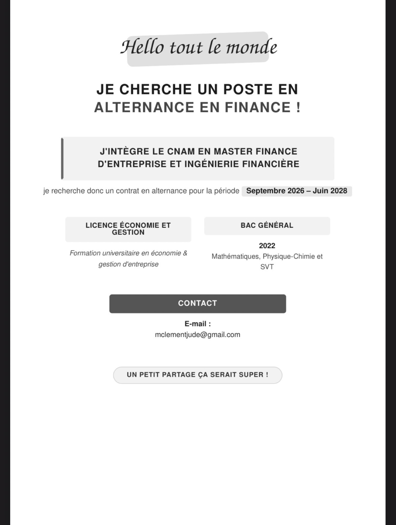 Recherche d'alternance en Finance d'Entreprise