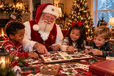 Santa making photo album with the children