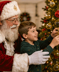 Santa and Child Decorating Tree