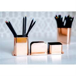 Miniatura: Organizador portalápices DELLO 3 divisiones ROSE GOLD VISTA CON COSAS