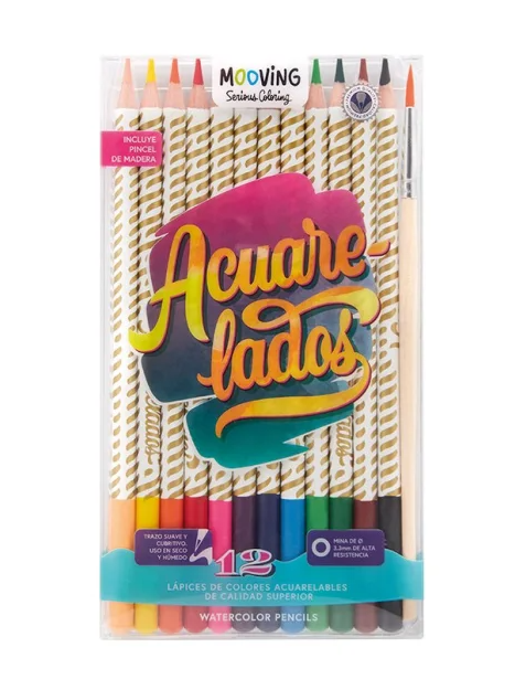 Lápices acuarelables x12 Mooving, con pincel