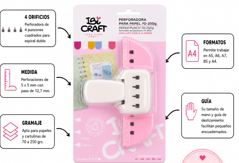 Perforadora 4 orificios cuadrados Ibi Craft para encuadernacion