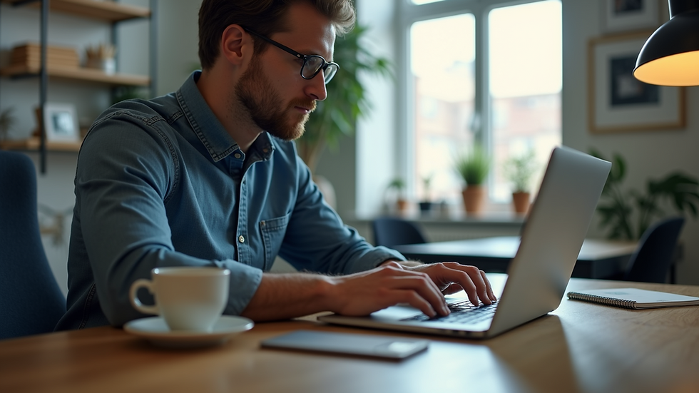Close-up view of a small business owner using AI tools on a laptop