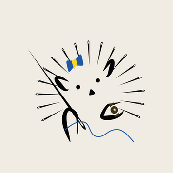 Logo of a hedgehog with needles and thread, stylized design.