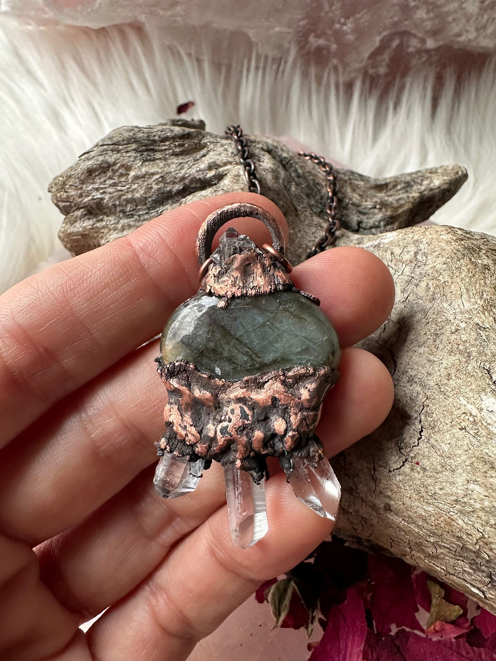 Thumbnail: Labradorite + Herkimer Diamond & Quartz Pendant Necklace 