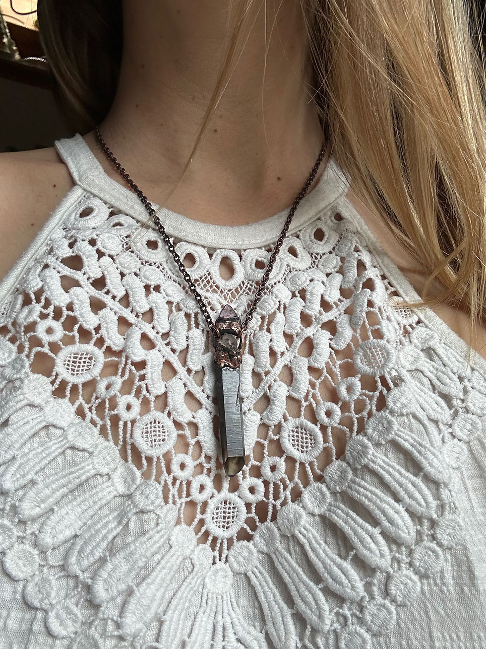 Thumbnail: Smokey Quartz + Herkimer Diamond & Amethyst Copper Pendant Necklace 