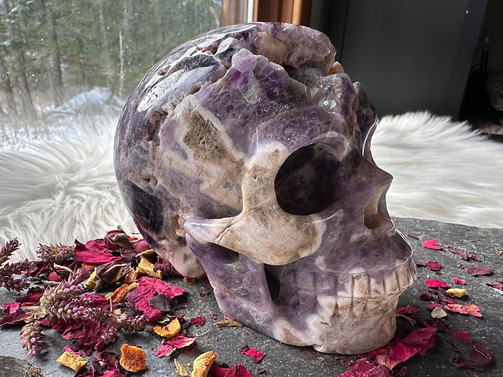 Thumbnail: Dream Amethyst Crystal Skull, Raw Crystals, 5 inch size 