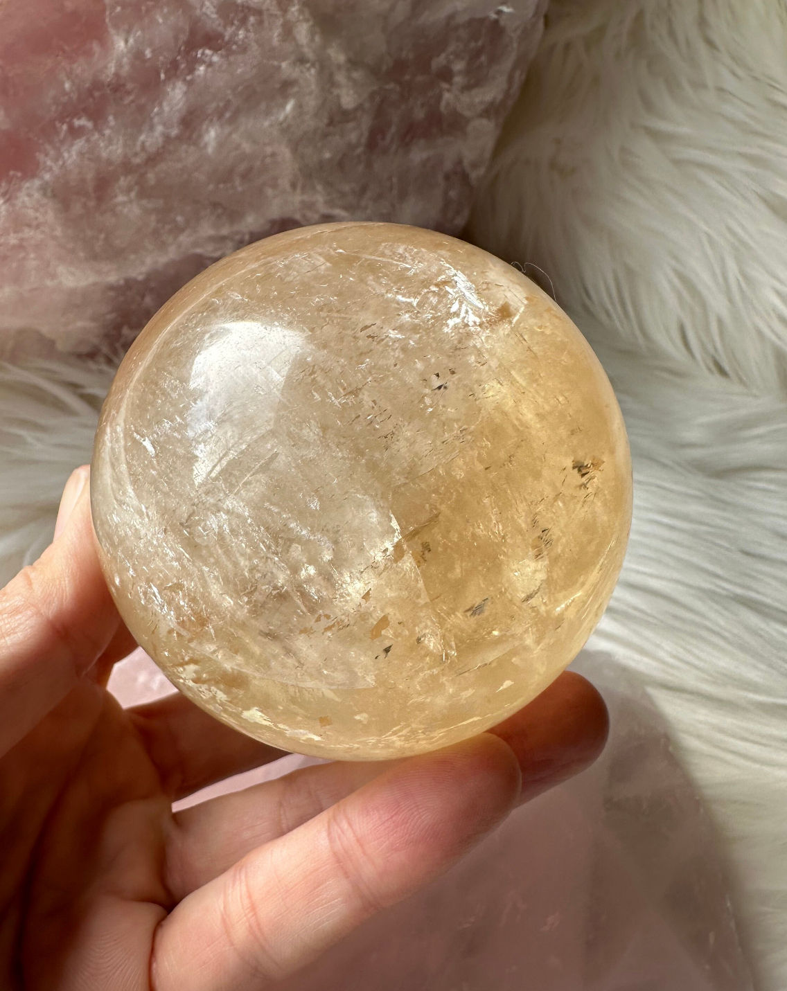 Beautiful High Quality Honey Calcite Sphere/ Optic Rainbow Calcite Sphere
