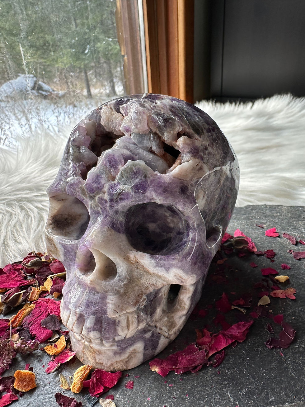 Thumbnail: Dream Amethyst Crystal Skull, Raw Crystals, 5 inch size 
