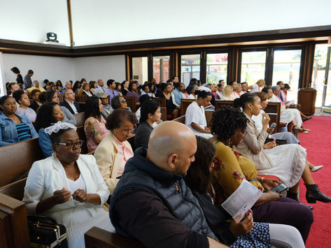 Congregation of people at Sunday Service Worship at UAMEZ, an inclusive Christian church in Palo Alto in the Bay Area community.