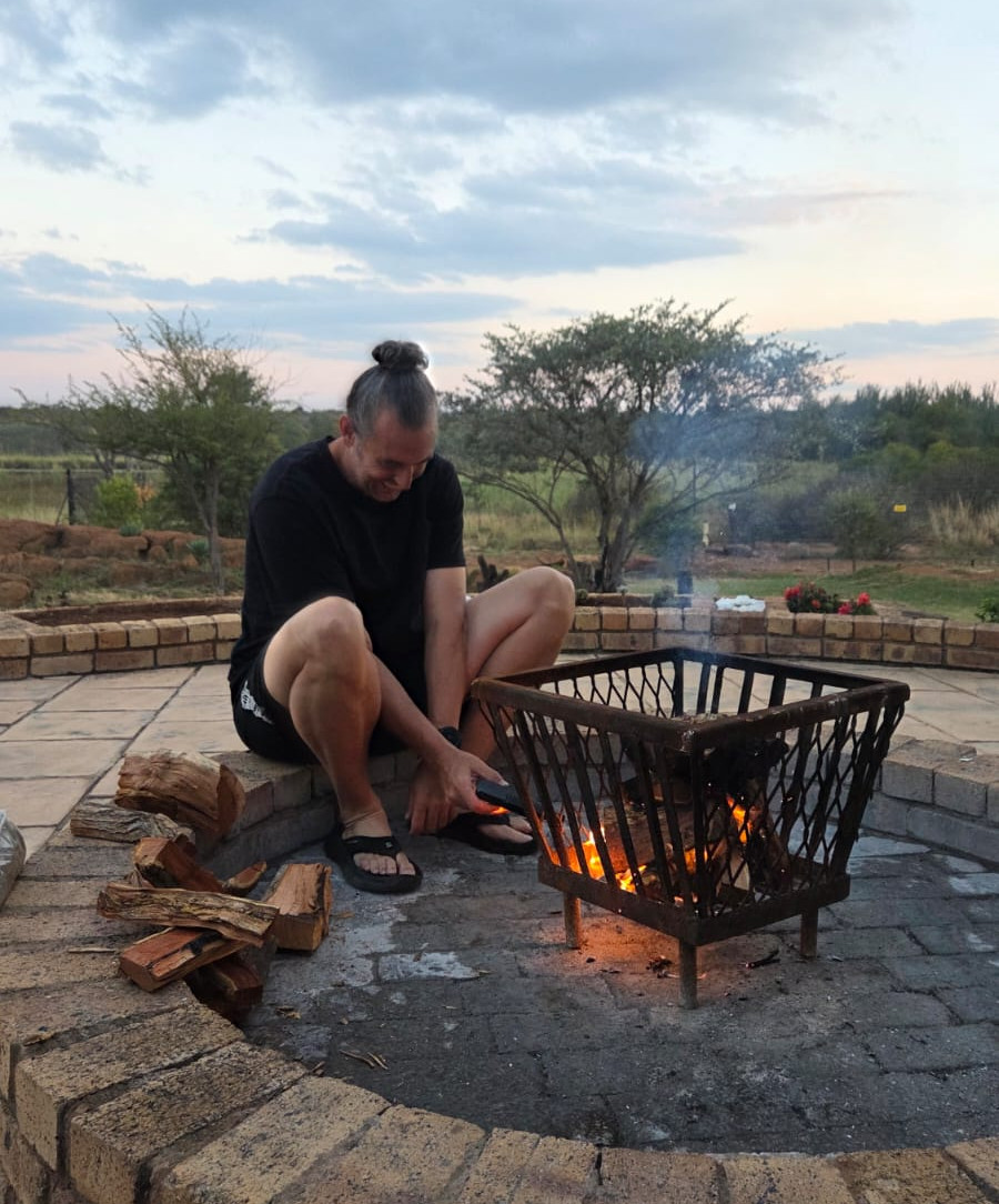 Making fire at Katekile Escapes in Dinokeng game reserve