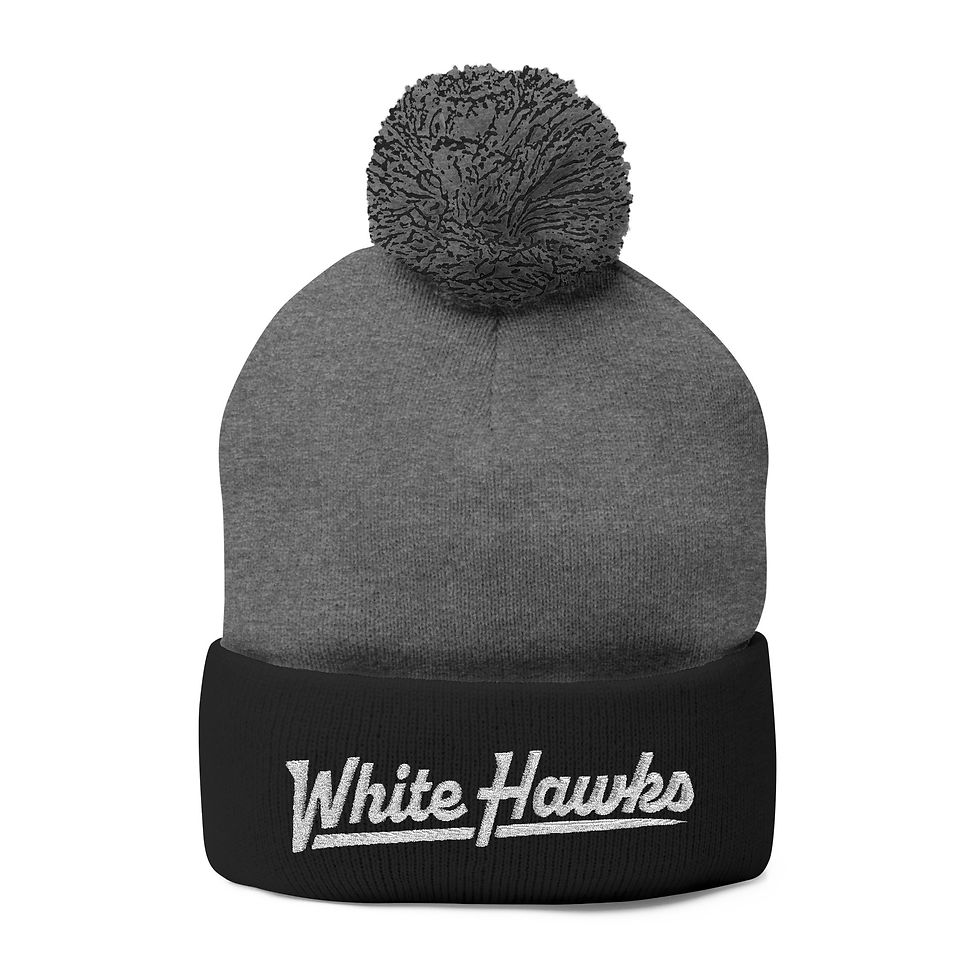 Thumbnail: White Hawks Cozy Pom-Pom Knit Cap, Embroidered 
