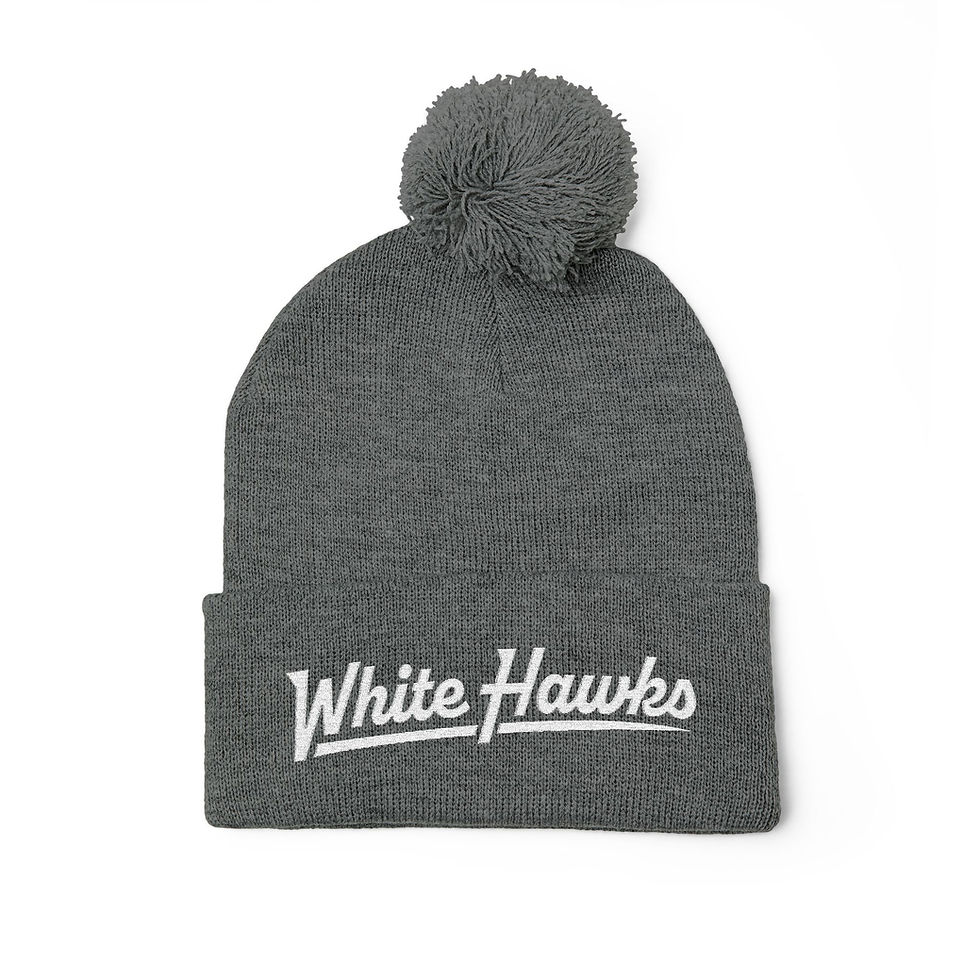Thumbnail: White Hawks Cozy Pom-Pom Knit Cap, Embroidered 