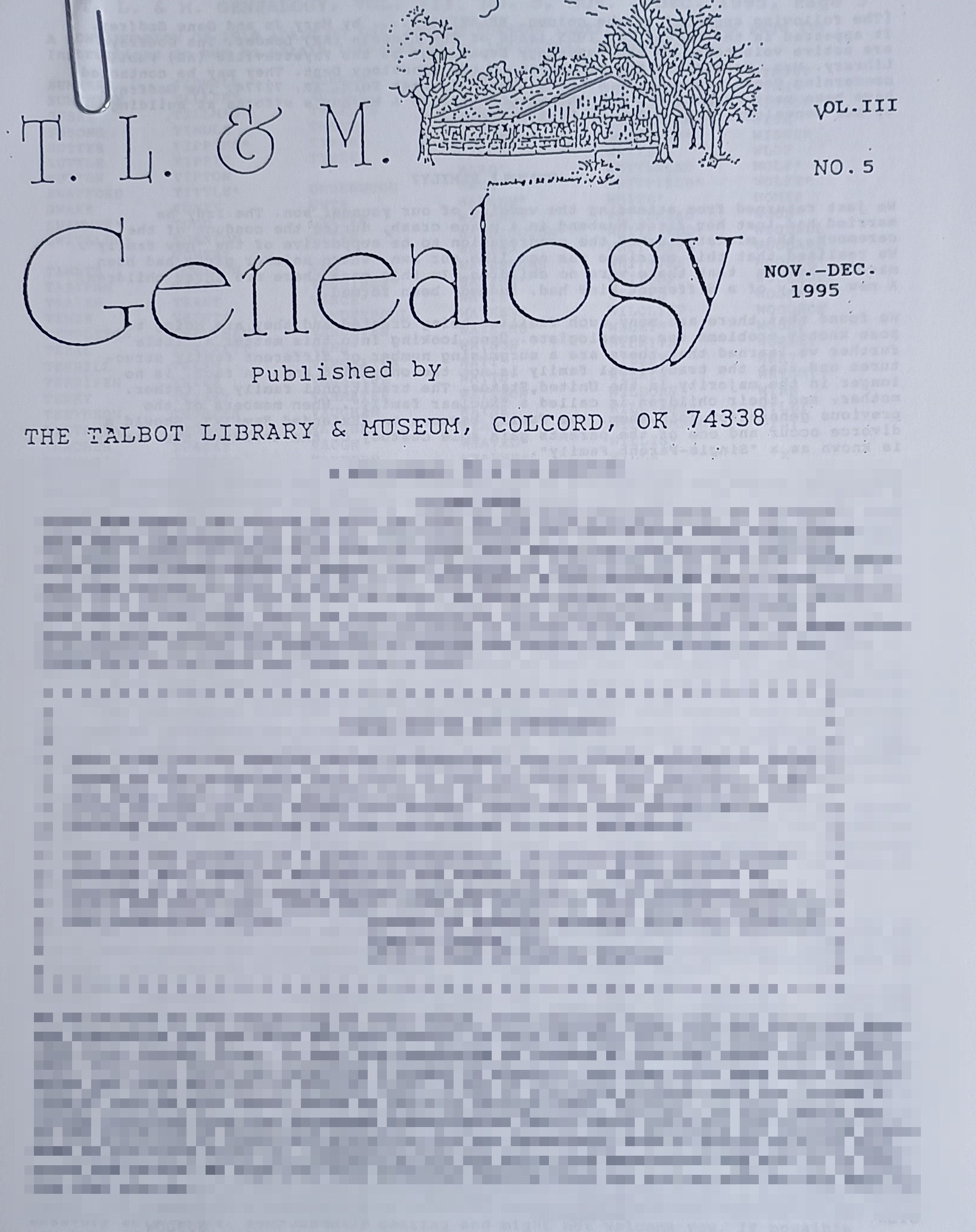 1995 - TL&M Genealogy Magazine - Volume III, #5