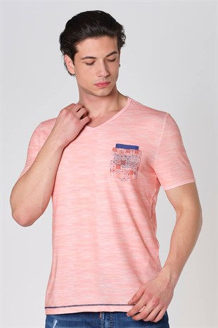 Küçük resim: Duca Blanca V Yaka Çift Cepli Dijital Baskılı T-Shirt Oranj S18DBK121260