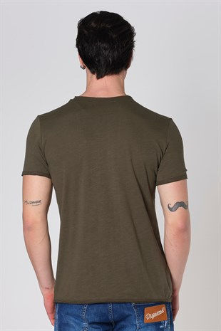 Küçük resim: Duca Blanca Sıfır Yaka Pis Kesim Filamlı Pamuk T-Shirt Haki DBK121277