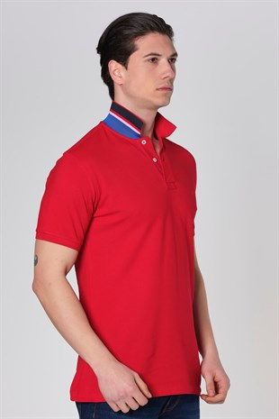Küçük resim: Duca Blanca Yaka Altı Çizgili Polo Yaka T-Shirt Kırmızı DBK131394