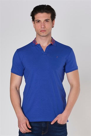 Küçük resim: Duca Blanca Yaka Desenli Likralı Slim Fit Polo Yaka T-Shirt Sax DBK131390
