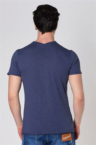 Küçük resim: Duca Blanca Sıfır Yaka Pis Kesim Filamlı Pamuk T-Shirt Sax DBK121277