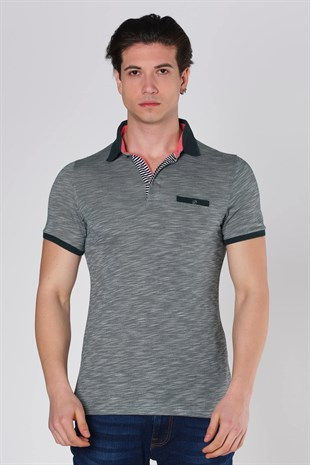 Küçük resim: Duca Blanca Gizli Cepli Pamuklu Pike Polo Yaka T-Shirt Açık Gri DBK1508