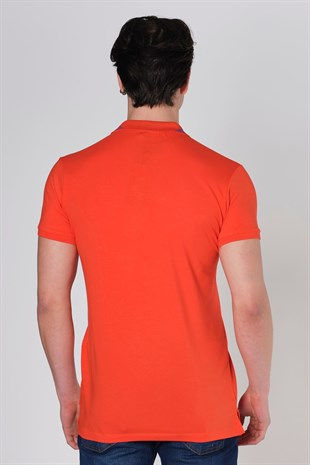 Küçük resim: Duca Blanca Yaka Desenli Likralı Slim Fit Polo Yaka T-Shirt Oranj DBK131390