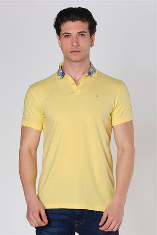 Küçük resim: Duca Blanca Yaka Desenli Likralı Slim Fit Polo Yaka T-Shirt Sarı DBK131390