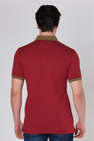 Küçük resim: Duca Blanca Puantiye Baskılı Pamuklu Polo Yaka T-Shirt Bordo DBK131393