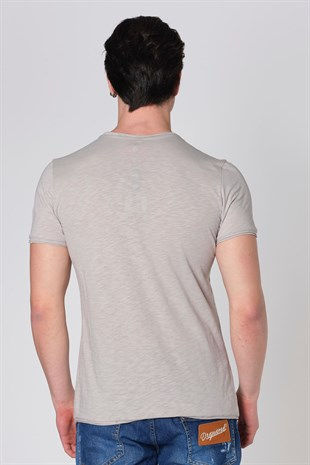 Küçük resim: Duca Blanca Sıfır Yaka Sörf Baskılı Pamuk T-Shirt Gri DBK121276