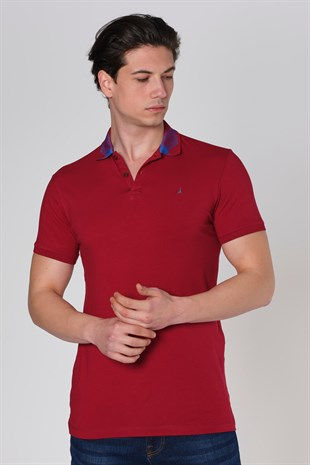 Küçük resim: Duca Blanca Yaka Desenli Likralı Slim Fit Polo Yaka T-Shirt Bordo DBK131390