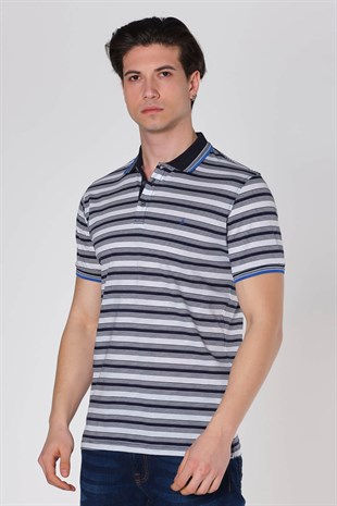 Küçük resim: Duca Blanca Yaka Desenli Çizgili Pamuk Polo Yaka T-Shirt Lacivert DBK19131505