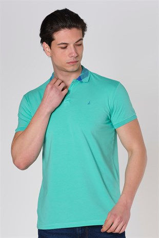 Küçük resim: Duca Blanca Yaka Desenli Likralı Slim Fit Polo Yaka T-Shirt Turkuaz DBK131390
