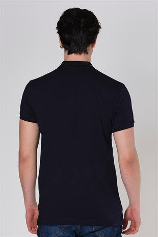 Küçük resim: Duca Blanca Yaka Desenli Likralı Slim Fit Polo Yaka T-Shirt Lacivert DBK131390