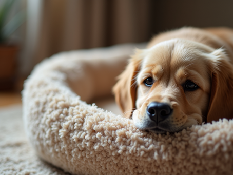 Dog sleeping in a cozy dog bed