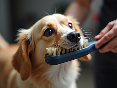 Dog being groomed