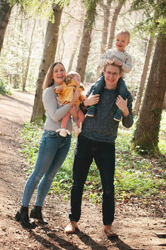 family photo in spring woodland