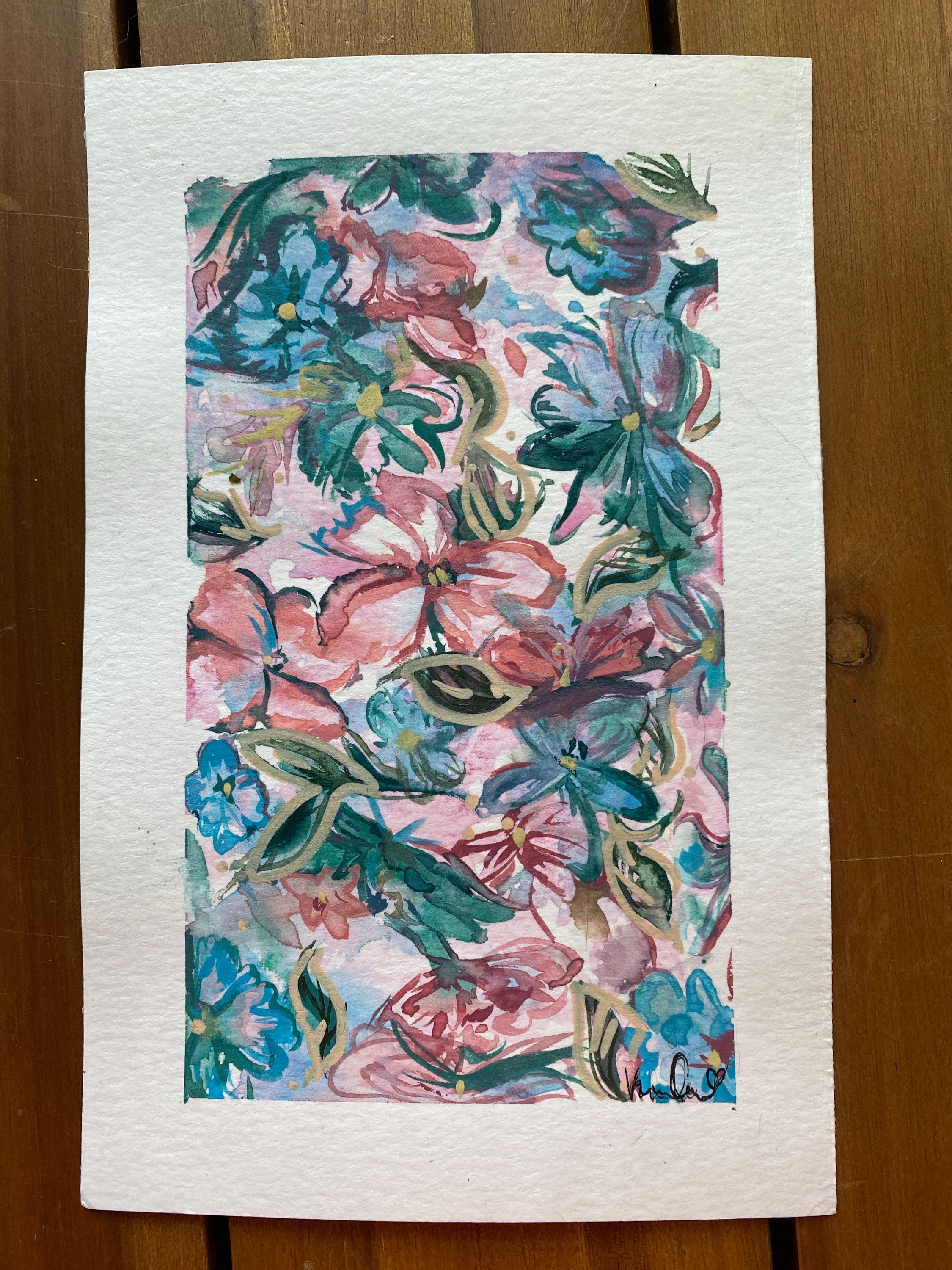 Neutral Flowers watercolor original 5x7