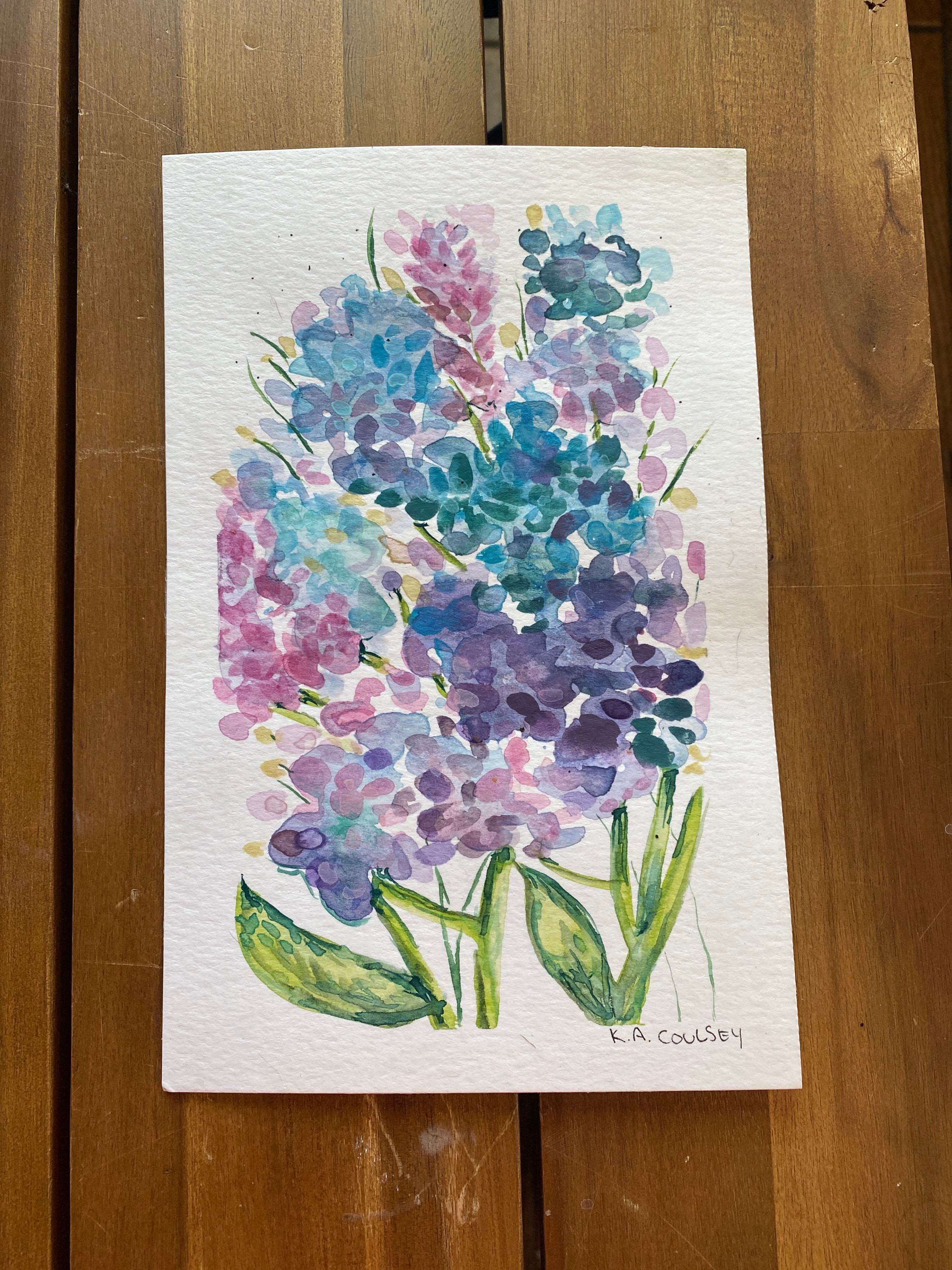 Hydrangeas watercolor original 5x7