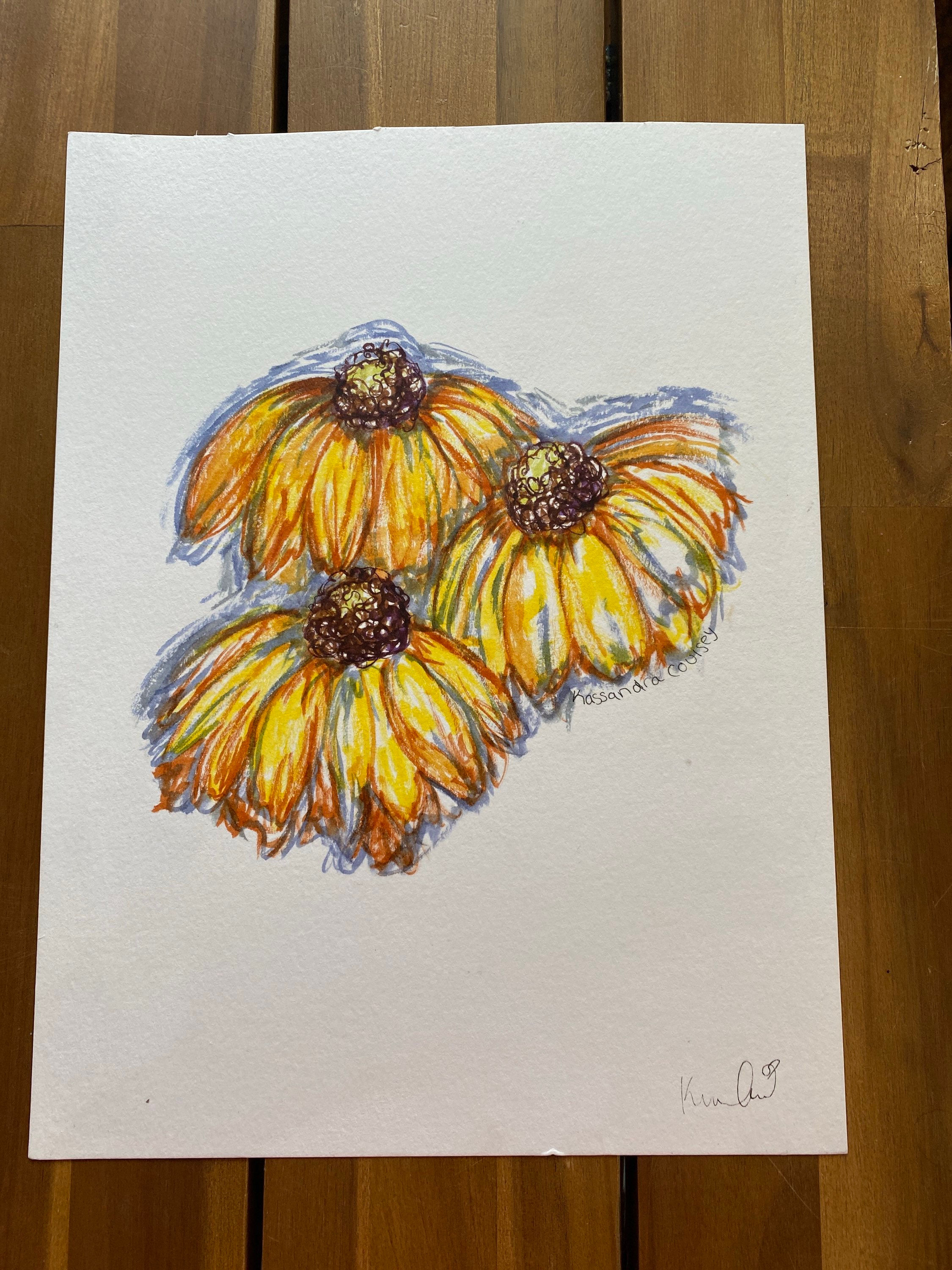Afternoon Sunflowers watercolor original 9x12