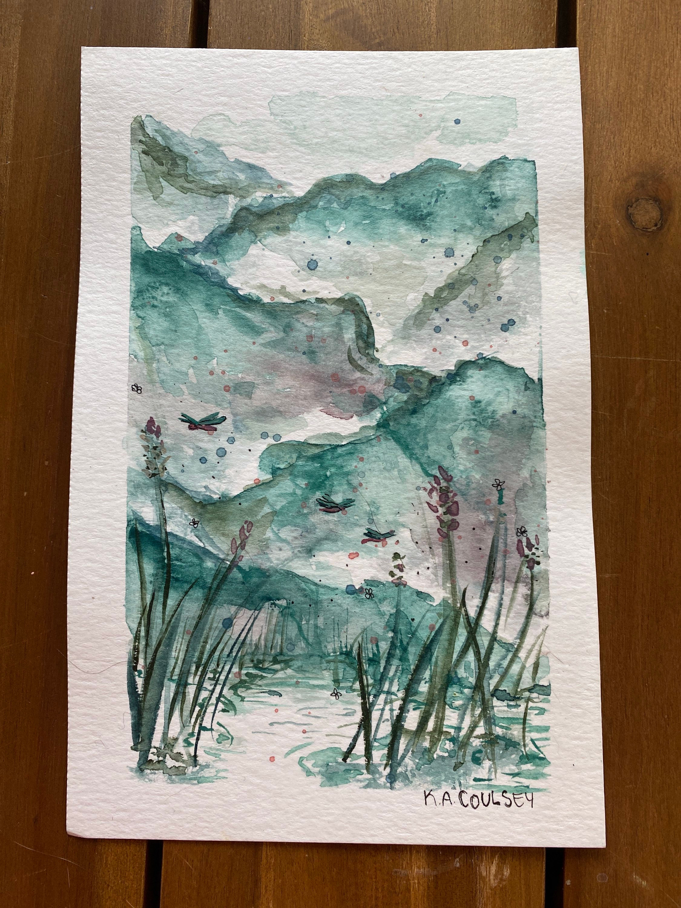 Dragonfly Water watercolor original 5x7