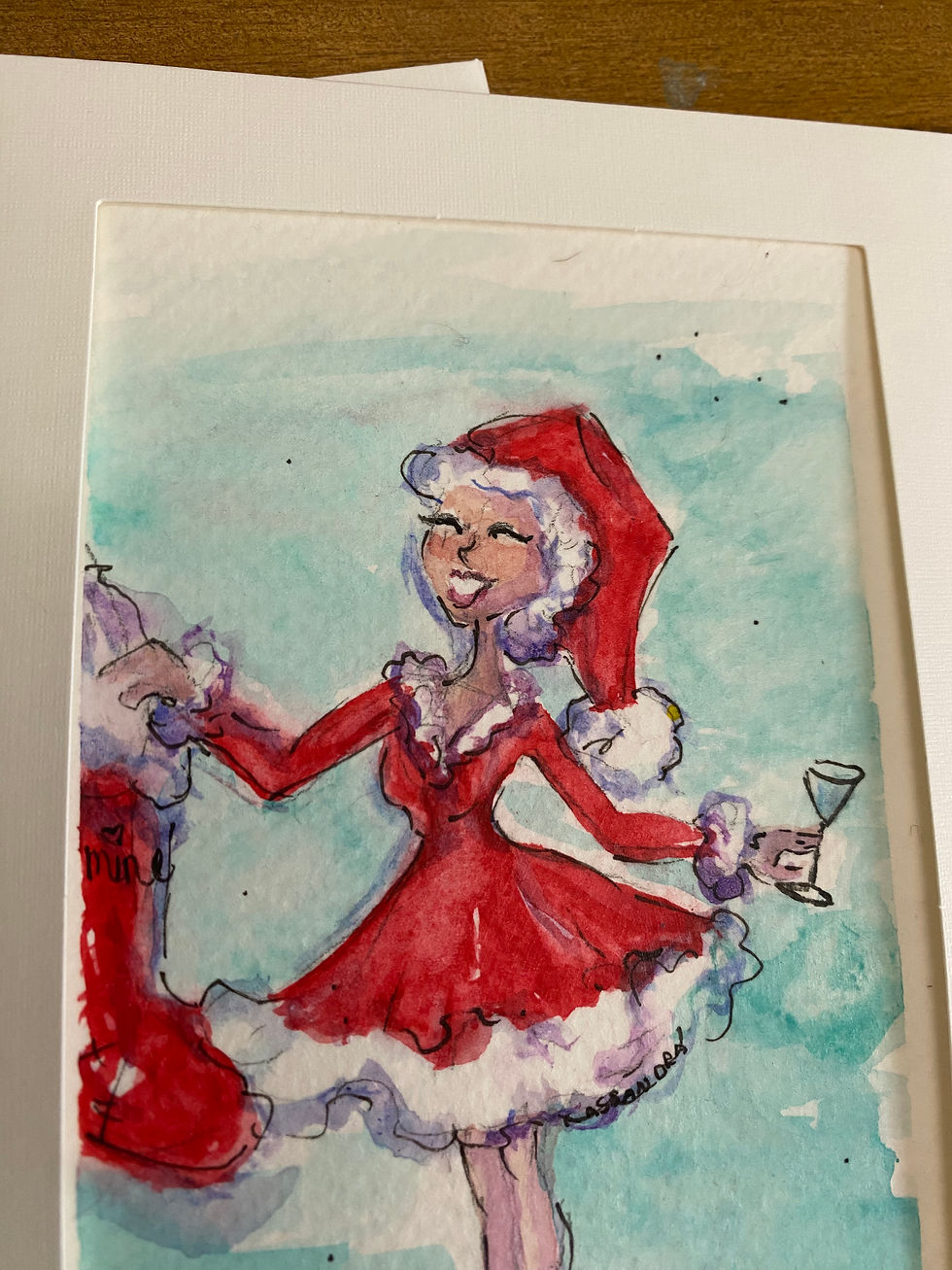 Thumbnail: PREORDER Set of Miss Claus Watercolor Cards