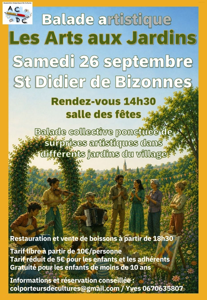 Affiche des Arts aux Jardins à Saint-Didier-de-Bizonnes le 26 septembre 2026