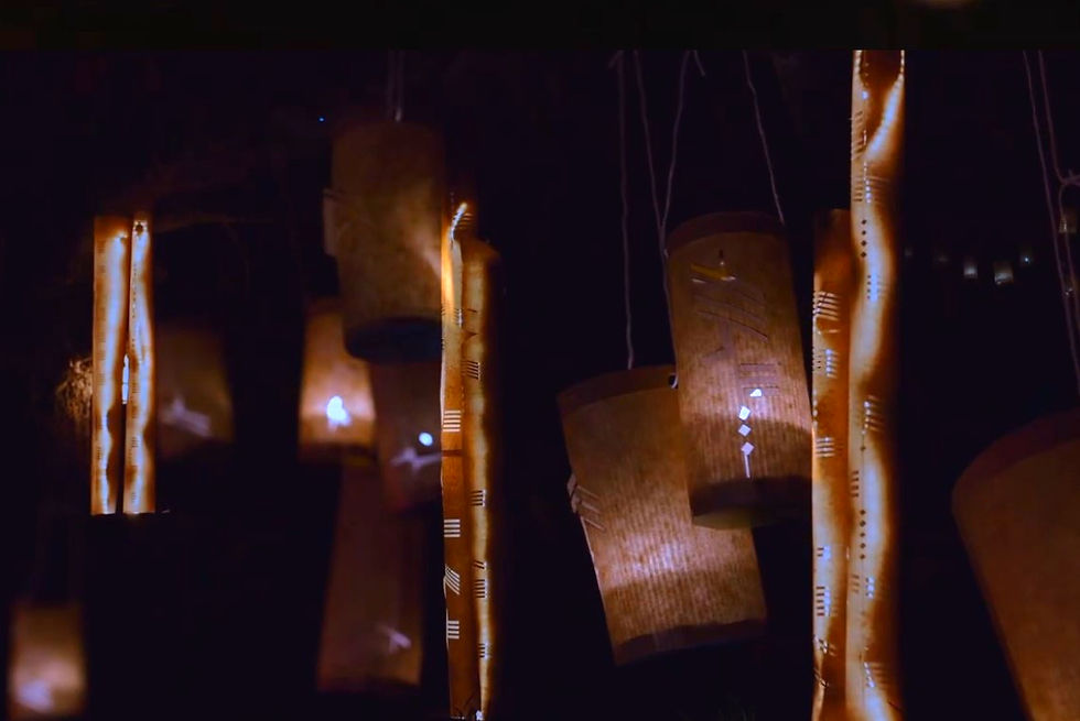 Ogham et Hamadryades, installation sonore et lumineuse de Marie-Laure Teisseire lors des Arts sous la Lune à Saint-Didier-de-Bizonnes