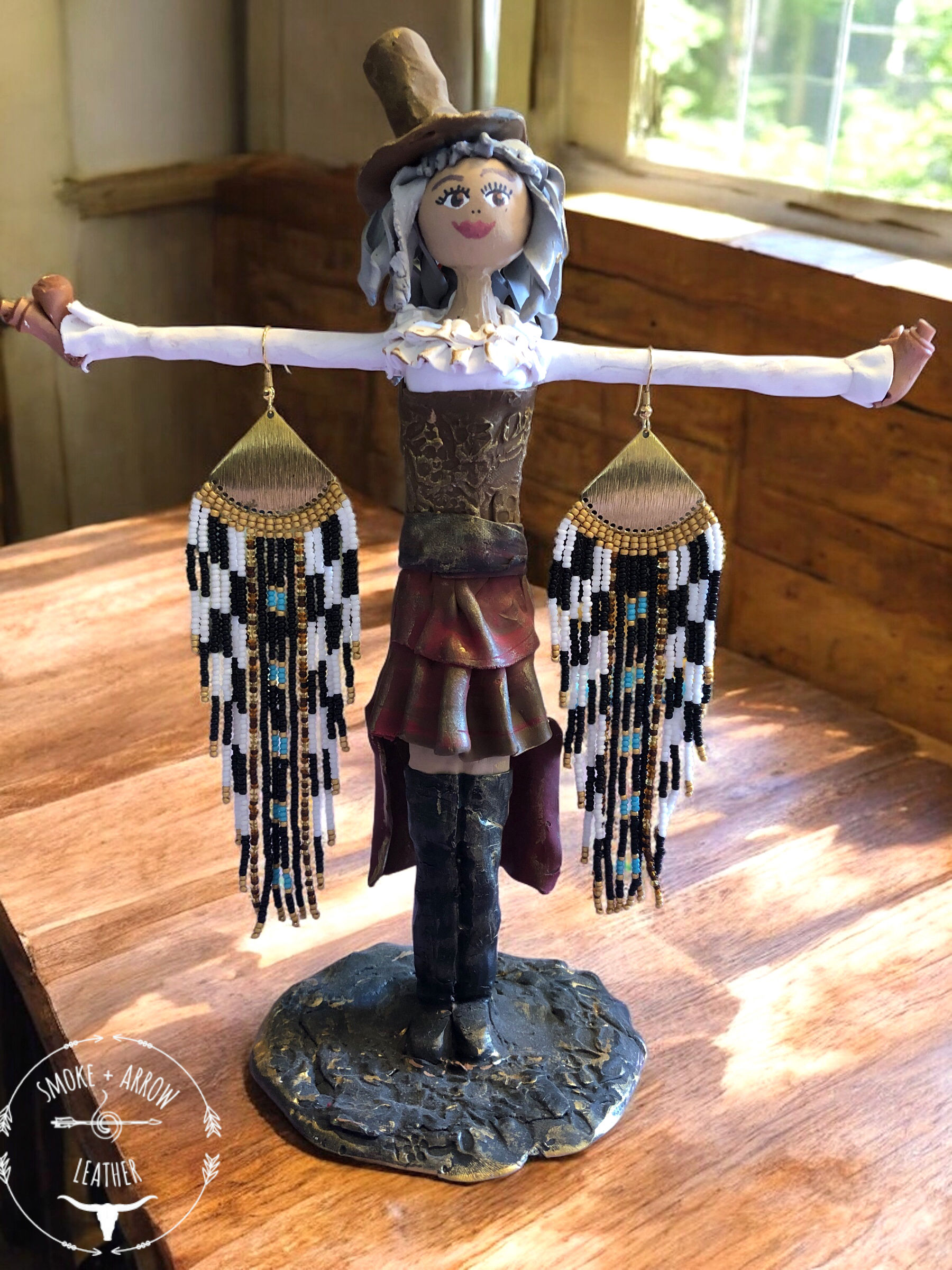 Brass + Seed Bead Dangle Earrings