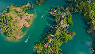 Aerial view of the Guatape reservoir or lake in Antioquia, Colombia, near the city of Mede