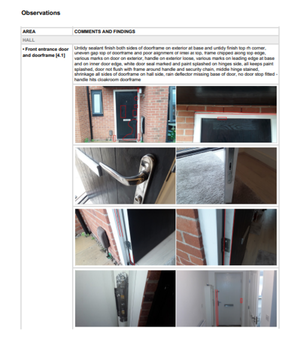 Sample page. Taken from one of our snagging survey reports